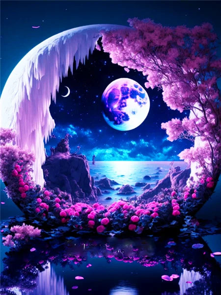 AB Fairy Dust Embroidery Moon Tree Fantasy Landscape DIY 5D Diamond Painting House Cross Stitch Kits Rhinestone Pictures Art