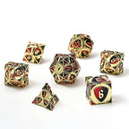 Solid Metal Fighter Class RPG Dice Set - Gold w/ Red & Black - 