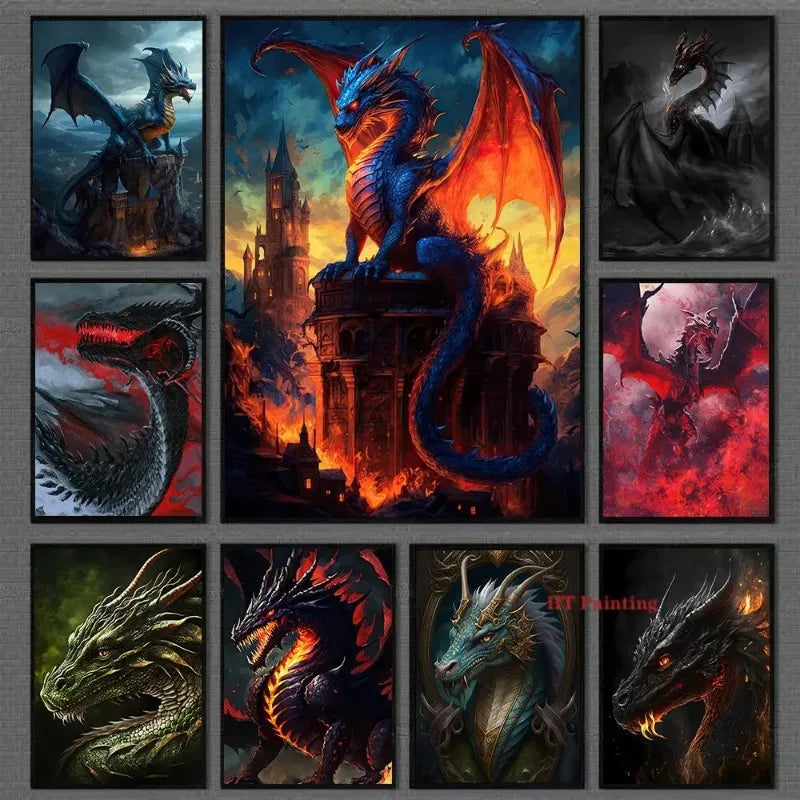 Abstract Fantasy Animals Black Dragon Poster Canvas Painting Oriental Dragon Wall Art Pictures Living Room Home Decor Gift