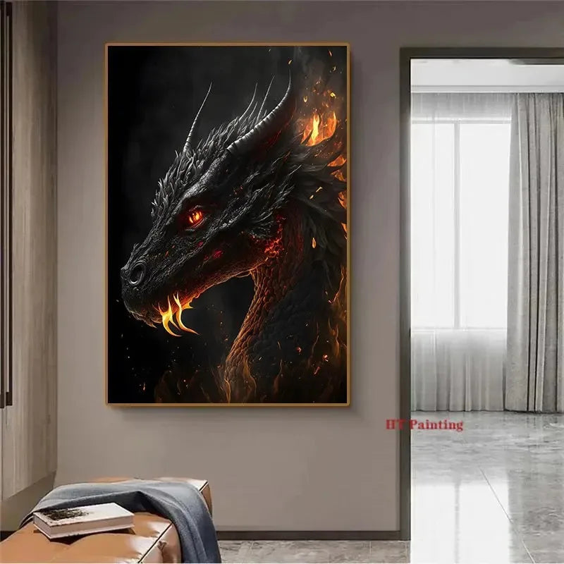 Abstract Fantasy Animals Black Dragon Poster Canvas Painting Oriental Dragon Wall Art Pictures Living Room Home Decor Gift