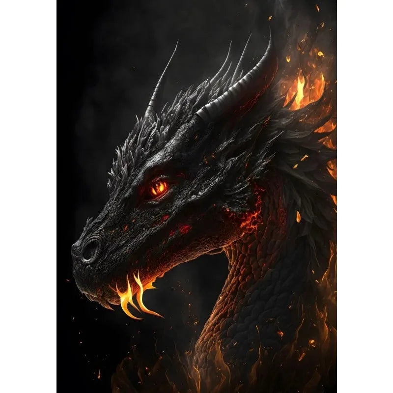 Abstract Fantasy Animals Black Dragon Poster Canvas Painting Oriental Dragon Wall Art Pictures Living Room Home Decor Gift