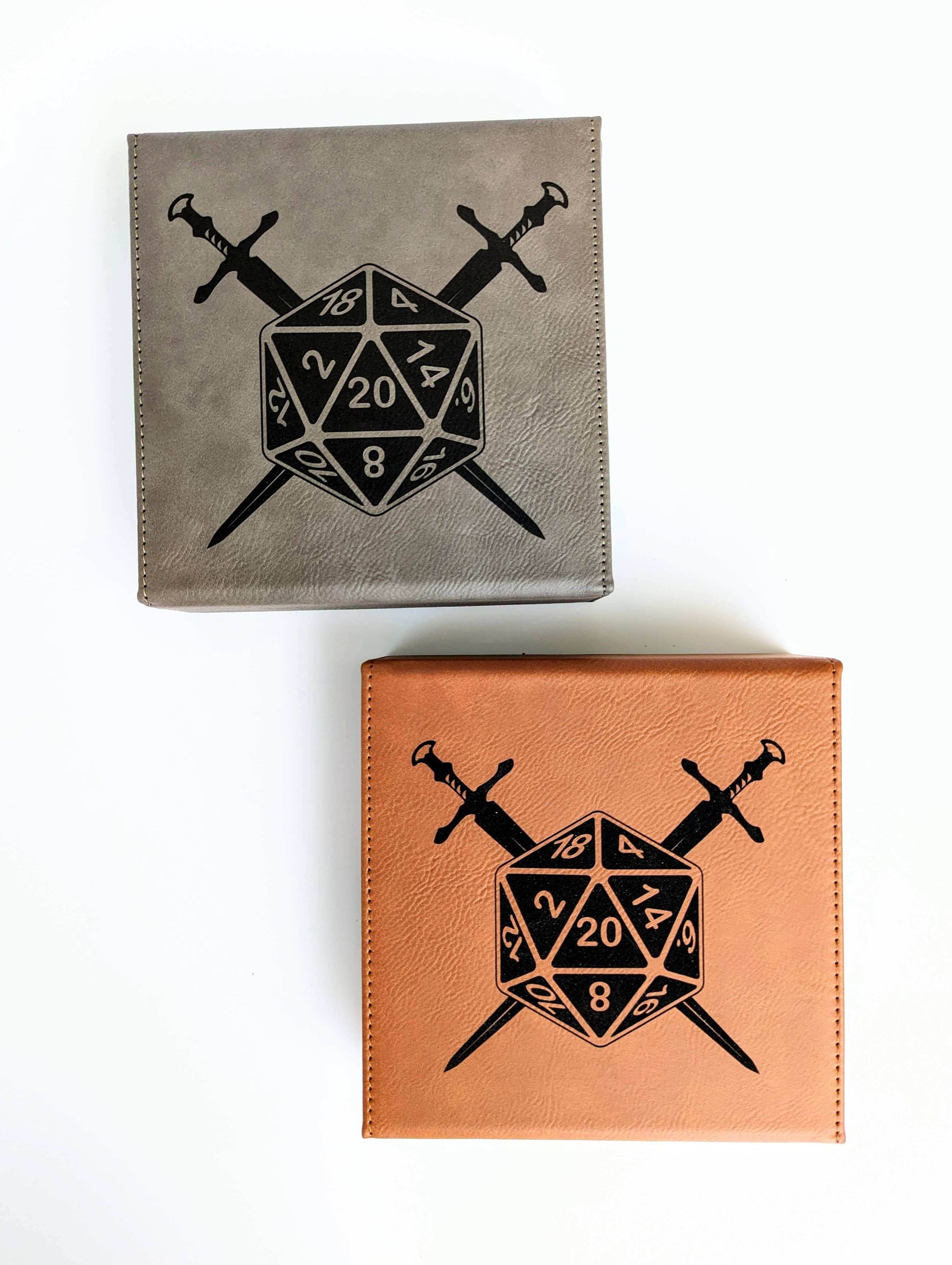 D20 Swords - Vegan Leather Dice Box - Chestnut