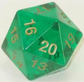 55mm Transparent D20 (Emerald Green w/ Gold) Spin-Down Die - Role-Players