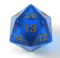 55mm Transparent D20 (Sapphire w/ Gold) Spin-Down Die - Role-Players