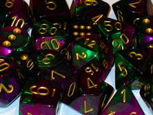 Gemini 3 Polyhedral Green-Purple/gold 7-Die Set - 