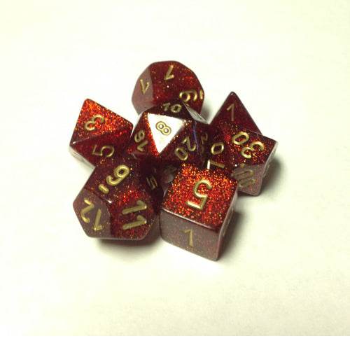 Glitter Polyhedral Ruby/Gold 7-Die Set - 