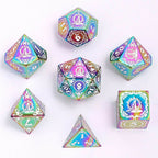 Wizard Solid Metal Polyhedral Dice Set - Rainbow with White - 