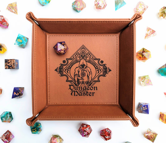 The Fate Twister - D&D Vegan Leather Dice Rolling Tray - Chestnut