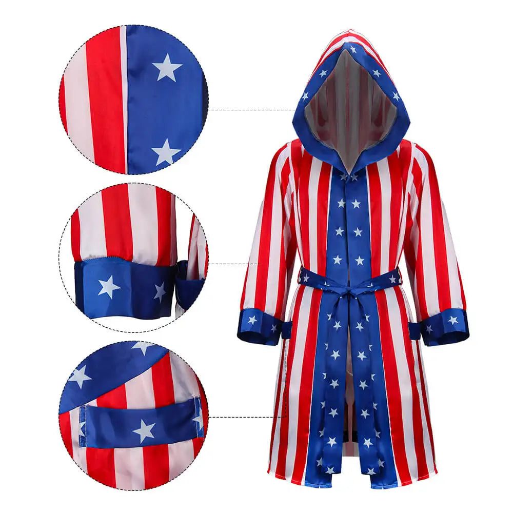 Adult American Flag Boxing Costume with Robe Short Rocky Balboa Boxing Independence Day Cosplay Bathrobe Takerlama