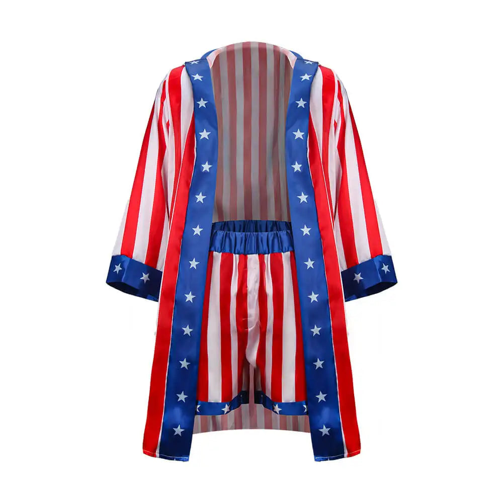 Adult American Flag Boxing Costume with Robe Short Rocky Balboa Boxing Independence Day Cosplay Bathrobe Takerlama