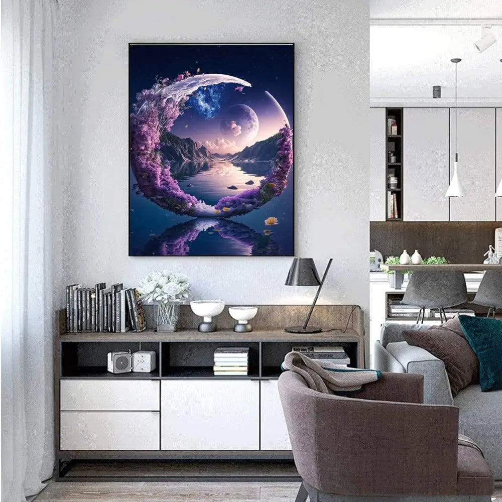 Adult DIY 5D Diamond Painting Set Diamond Art Purple Moon Diamond Painting Full Diamond Embroidery Craft Set Home Wall Decoratio