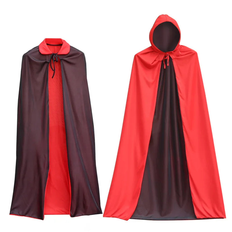 Adults Kids Halloween Cosplay Vampire Cloak Cape Red Black Double Side Wear Hooded Cloak Men Women Clothe Party Cosplay Costume