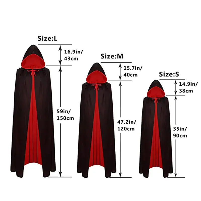 Adults Kids Halloween Cosplay Vampire Cloak Cape Red Black Double Side Wear Hooded Cloak Men Women Clothe Party Cosplay Costume