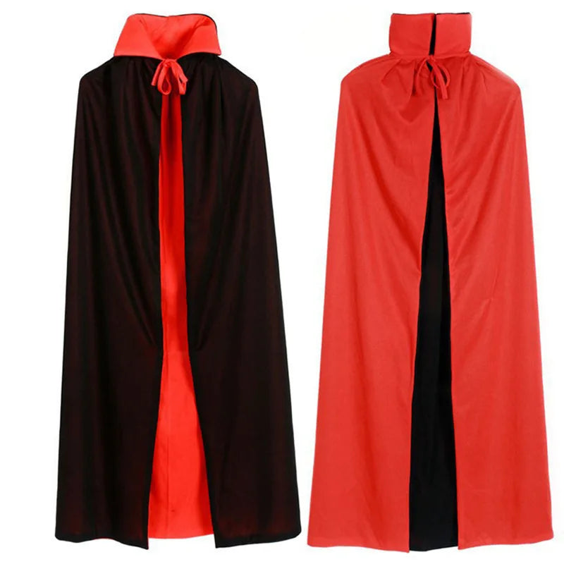 Adults Kids Halloween Cosplay Vampire Cloak Cape Red Black Double Side Wear Hooded Cloak Men Women Clothe Party Cosplay Costume