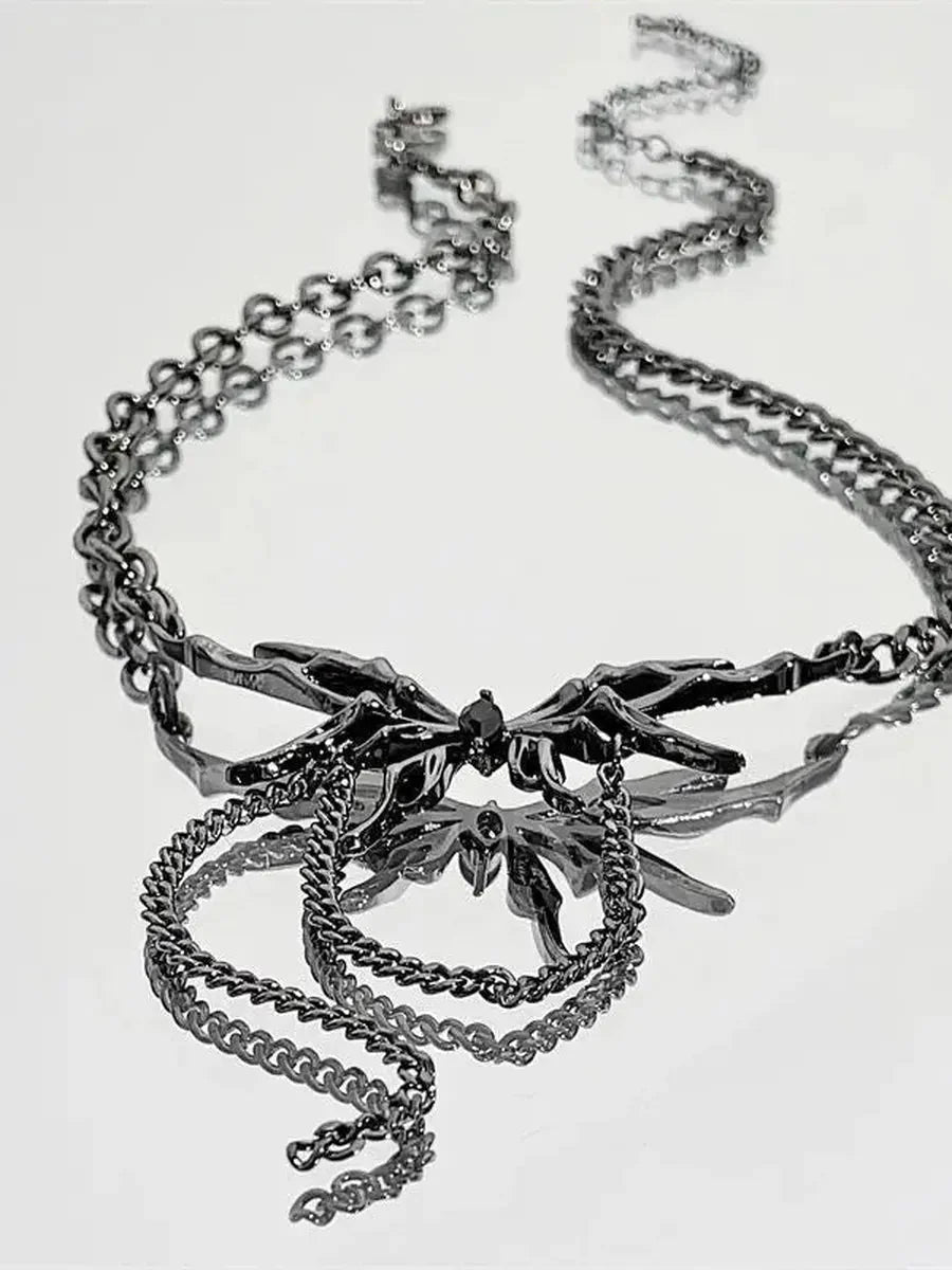 'Spiderfly' Dark Titinium Butterfly Spider Necklace
