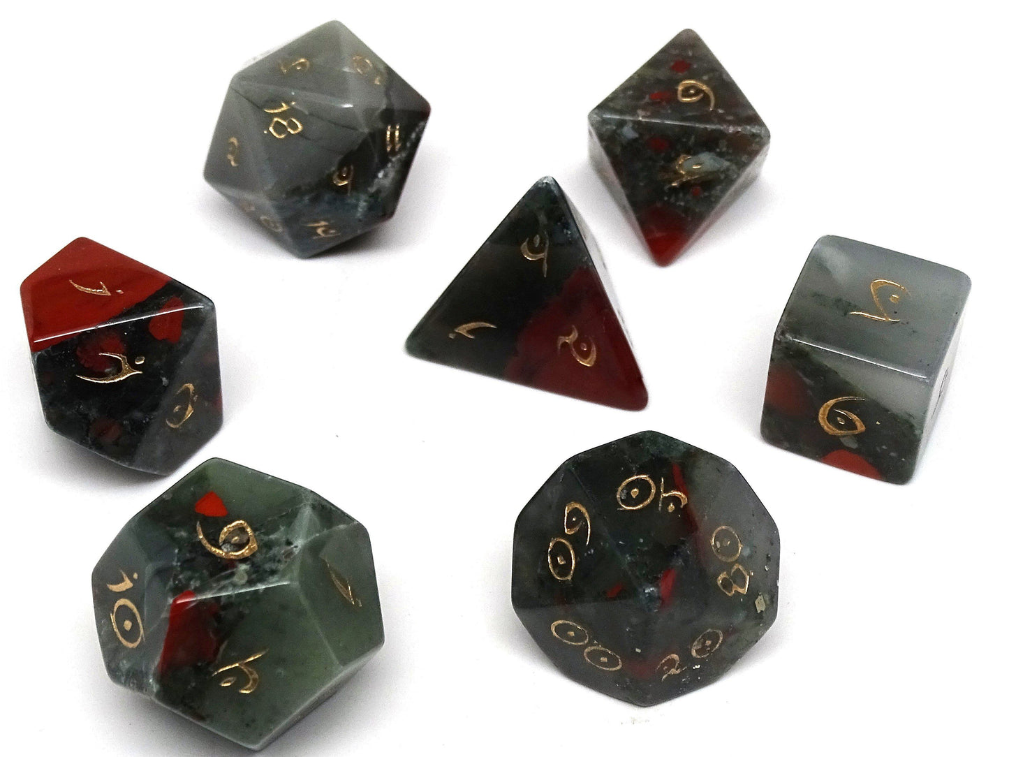 African Bloodstone Dice Set - Gold Elvenkind