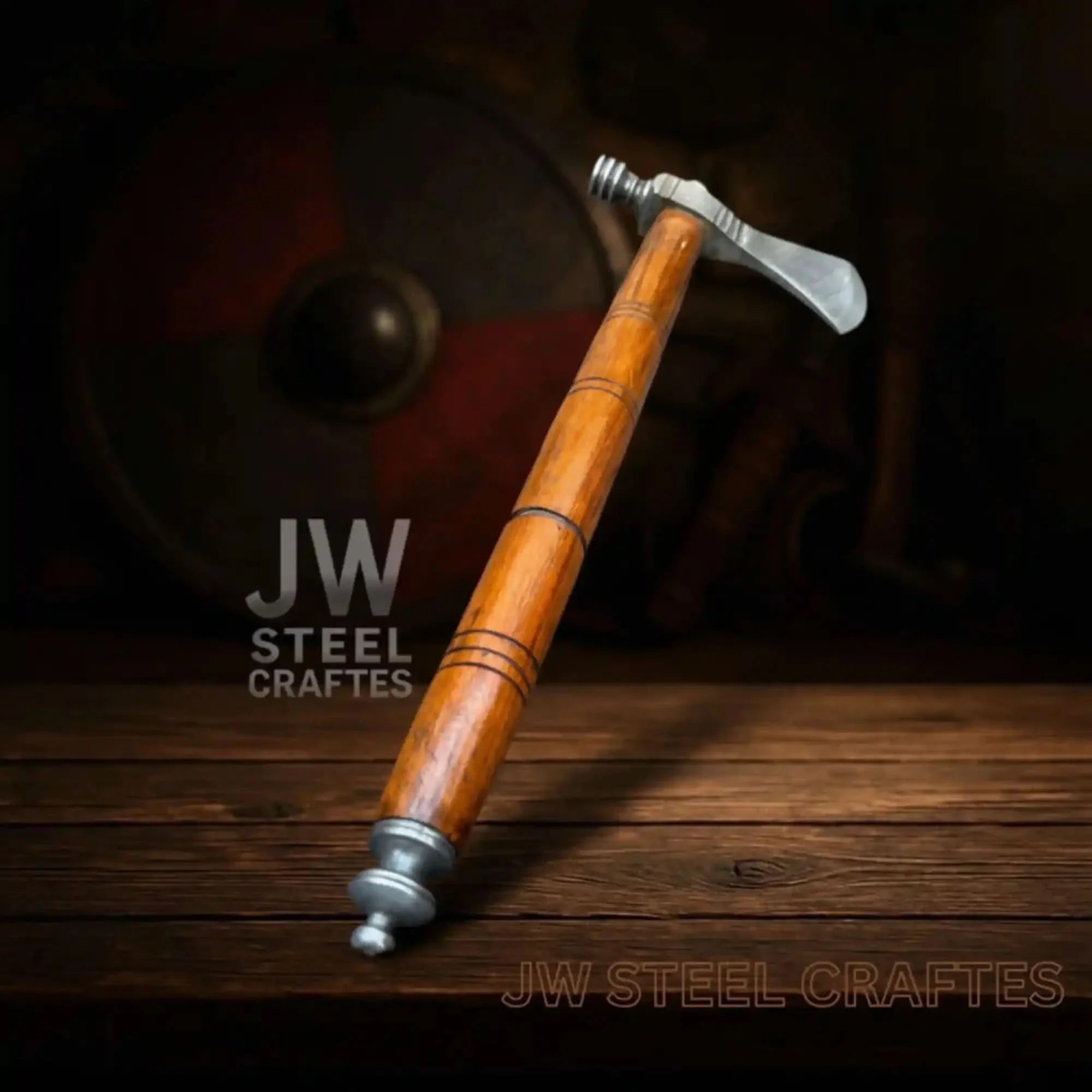 Collectible Artisan Pipe Axe in Damascus Steel with Hardwood Handle