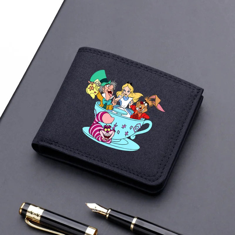 Alice in Wonderland Canvas Men Wallet Black/blue/gray Card Holder Wallet Male Money Bag bank Holder Short Purse Credit Case Bag