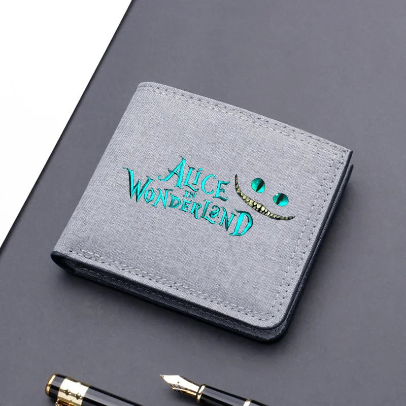 Alice in Wonderland Canvas Men Wallet Black/blue/gray Card Holder Wallet Male Money Bag bank Holder Short Purse Credit Case Bag