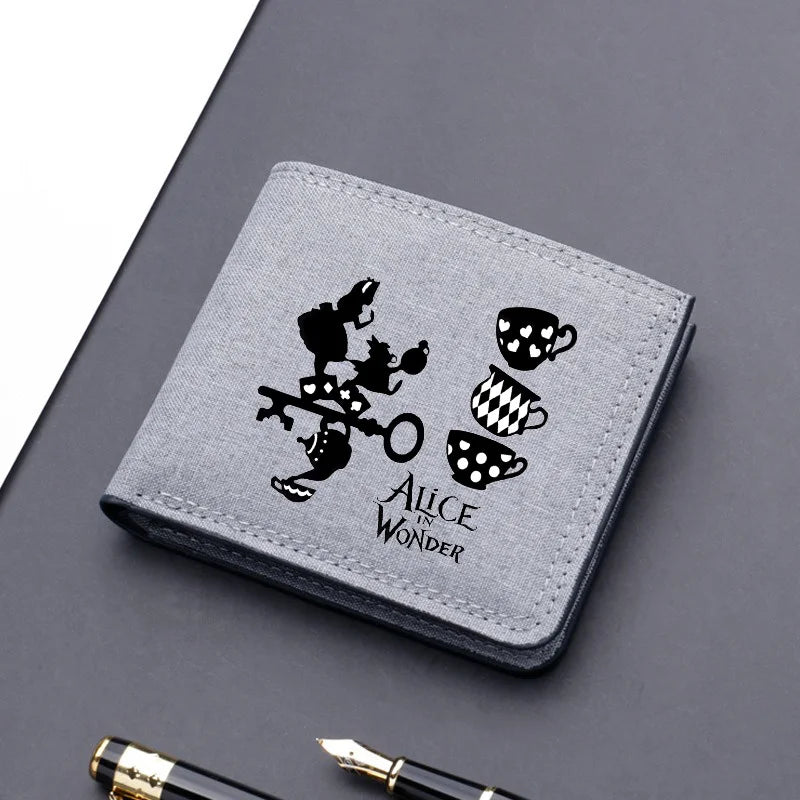 Alice in Wonderland Canvas Men Wallet Black/blue/gray Card Holder Wallet Male Money Bag bank Holder Short Purse Credit Case Bag