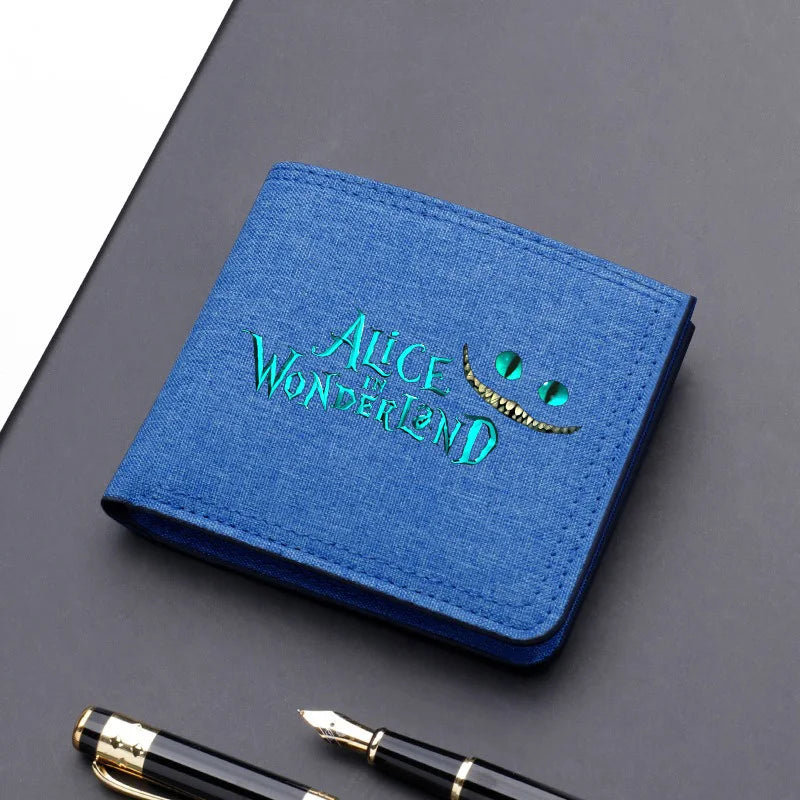 Alice in Wonderland Canvas Men Wallet Black/blue/gray Card Holder Wallet Male Money Bag bank Holder Short Purse Credit Case Bag