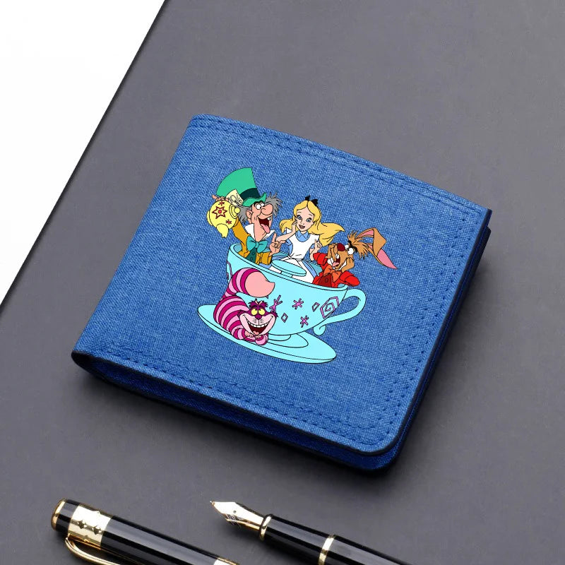 Alice in Wonderland Canvas Men Wallet Black/blue/gray Card Holder Wallet Male Money Bag bank Holder Short Purse Credit Case Bag