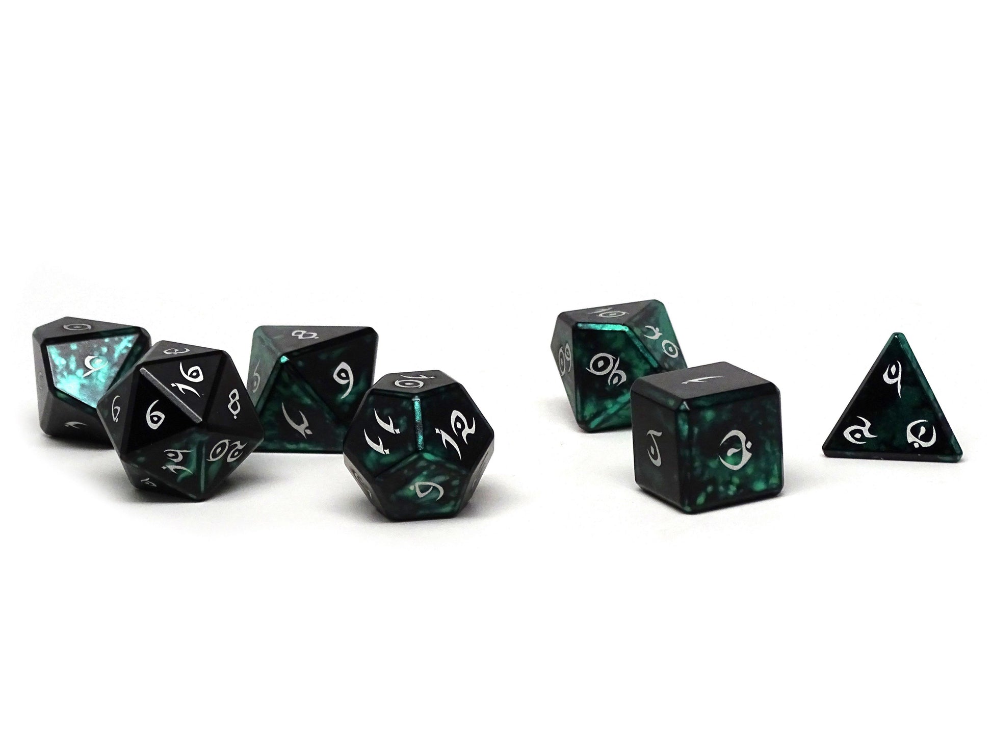 Aluminum Elite Dice of the Elvenkind - Green 7 Dice Set