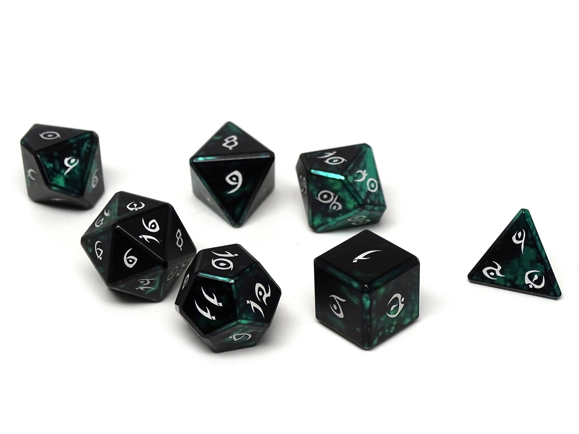 Aluminum Elite Dice of the Elvenkind - Green 7 Dice Set