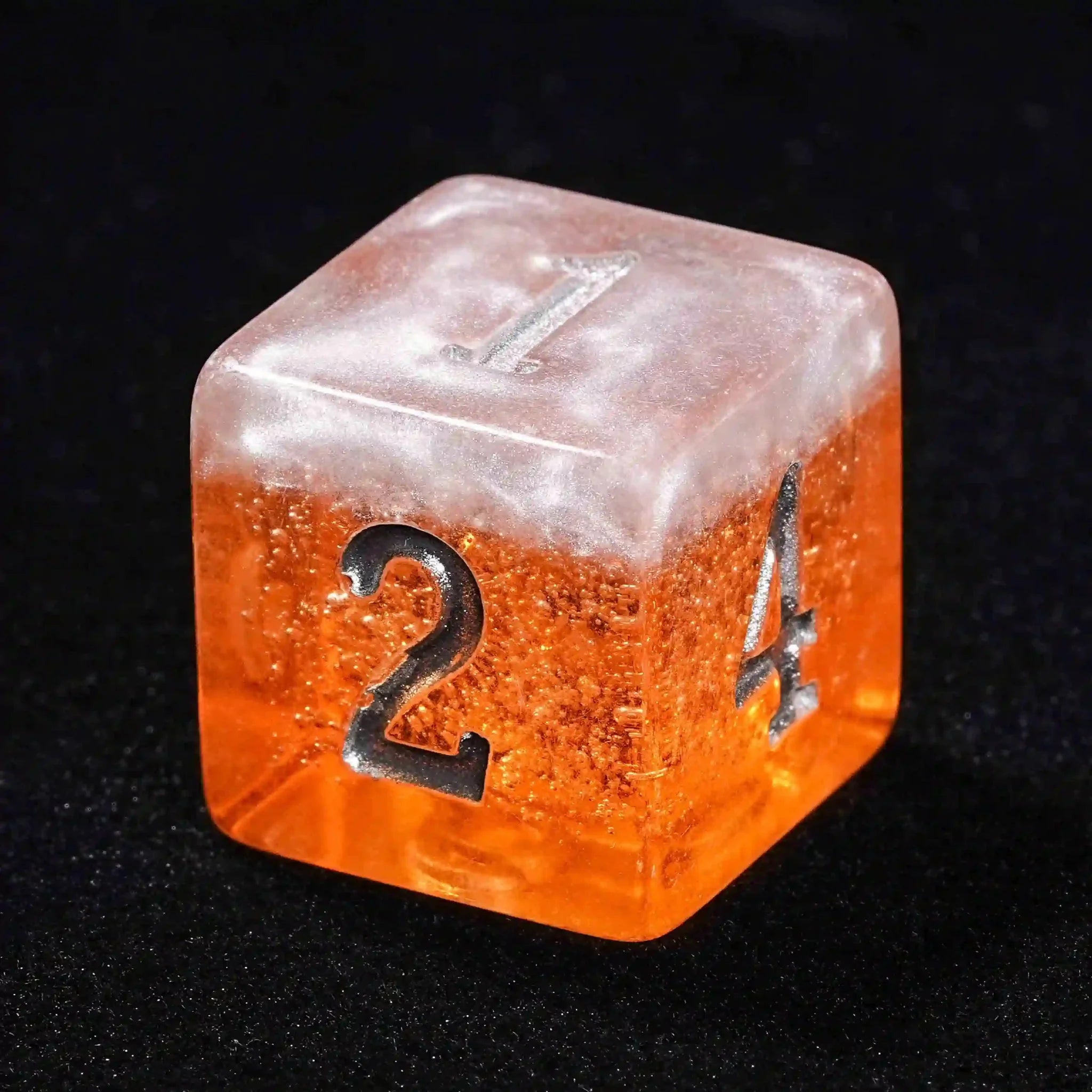 Amber Ale Beer Liquid Core Resin DND Dice Set + Silver Font