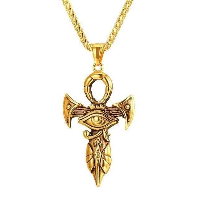 Ancient Egypt The Eye Of Horus Ankh Necklace - Gold