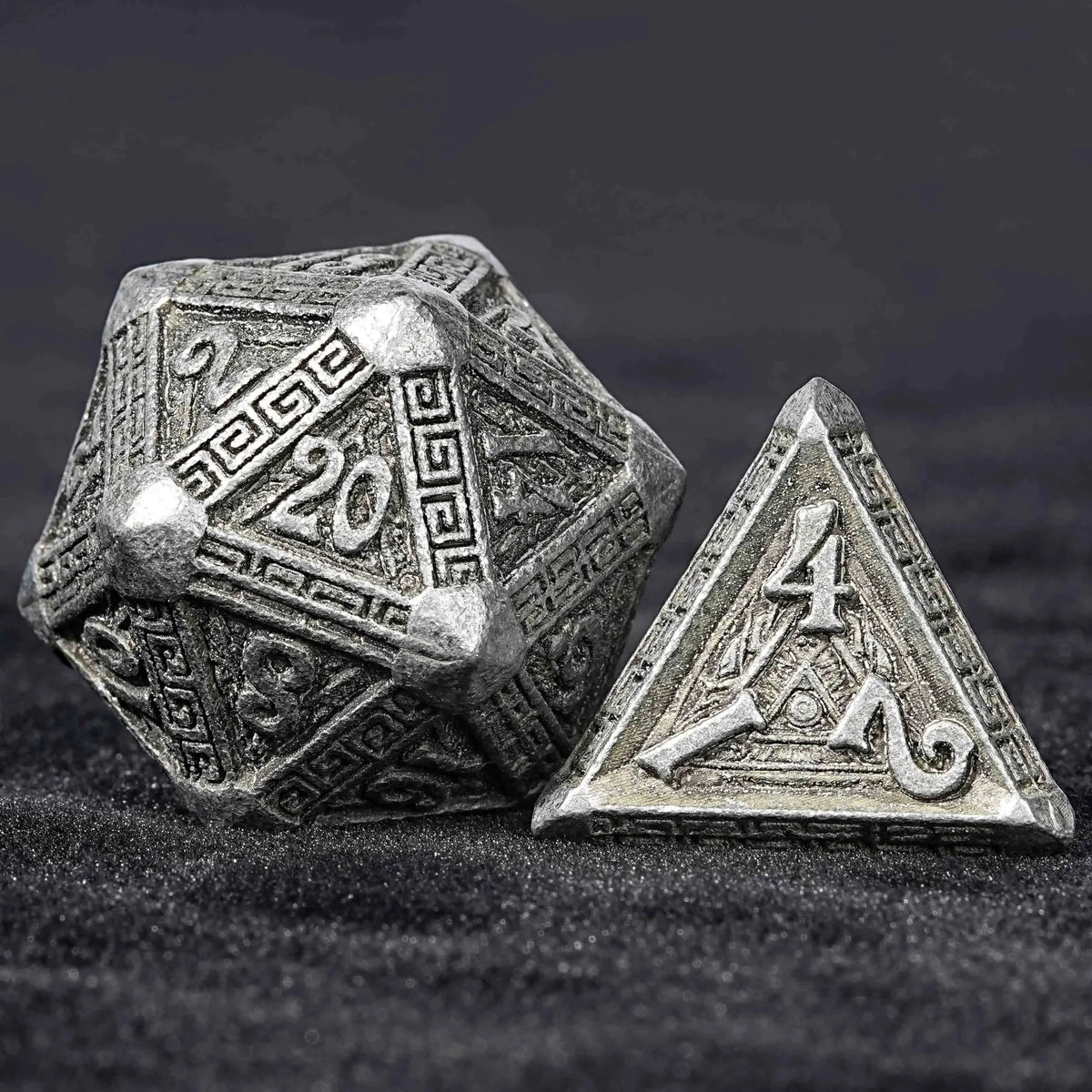 Ancient Greek Textured Metal DND Dice Set