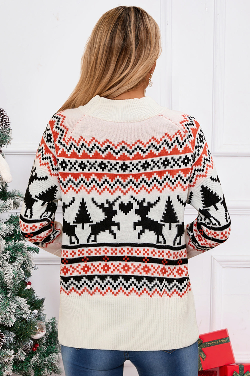 Angel Wings Reindeer Round Neck Long Sleeve Sweater