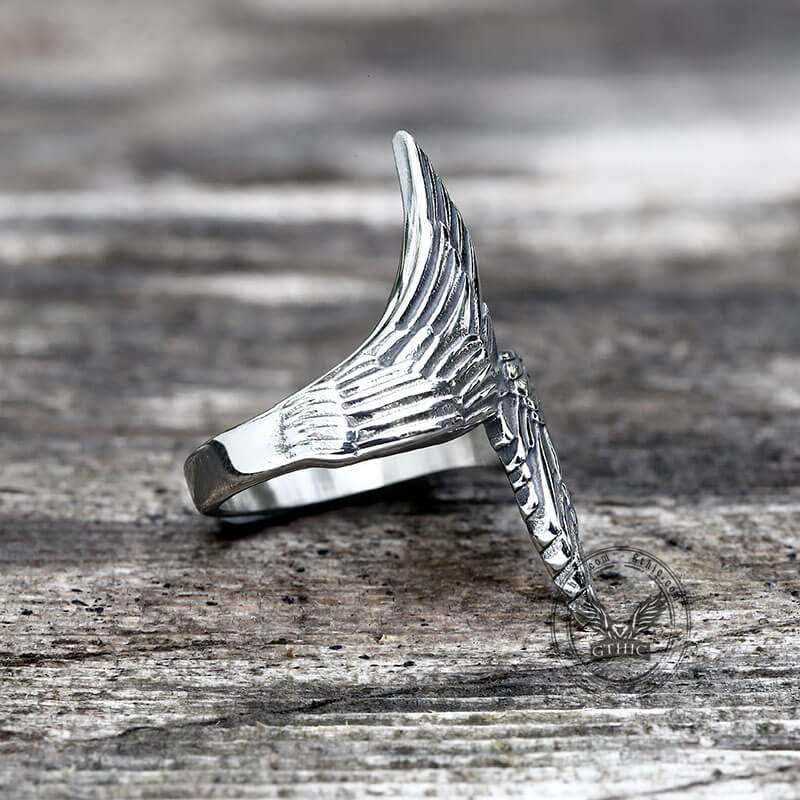 Angel Descends Wings Stainless Steel Ring - Stainless Steel / 7