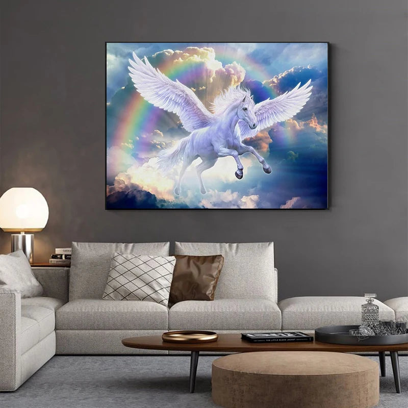 Animal 5D Diamond Painting Sky Rainbow Pegasus Diamond Painting Inlaid Full Diamond Embroidery Painting Home Decoration