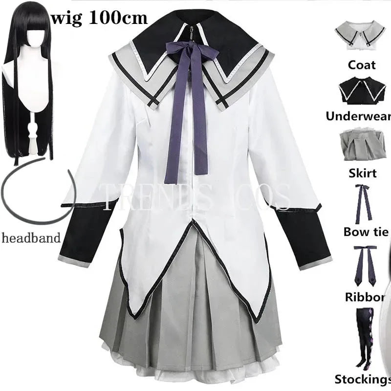 Anime Akemi Homura Cosplay Costume Fighting Uniform Stockings  Akemi Homura Outfits