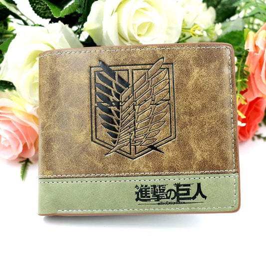 Anime Attack on Titan Eren Jager Khaki Men Wallets Scout Regiment Short Purse Card Holders