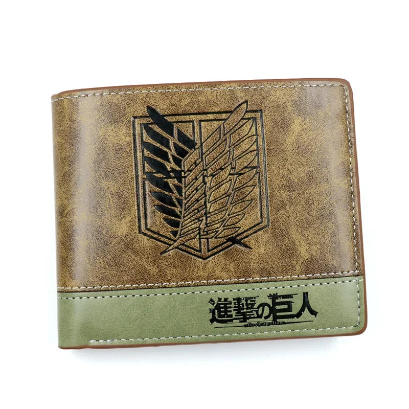 Anime Attack on Titan Eren Jager Khaki Men Wallets Scout Regiment Short Purse Card Holders