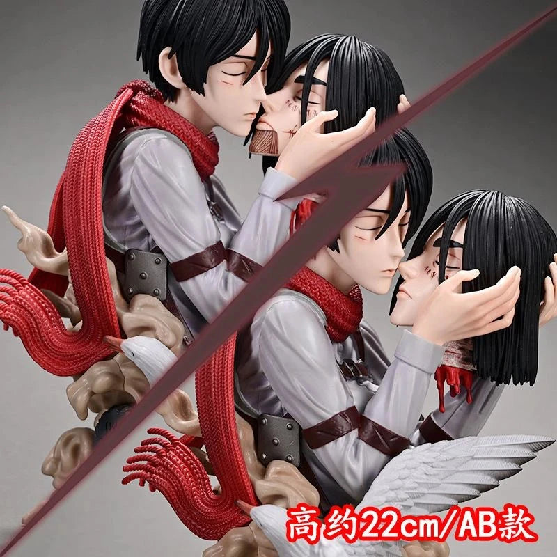 Anime Attack on Titan Mikasa·Ackerman Eren Jaeger Cosplay Statuary Cartoon Garage Kits Handmade Model Figurine Maumet Xmas Gift