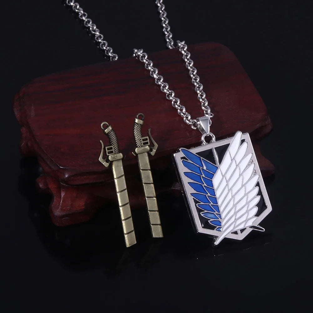 Anime Attack on Titan Necklace Shingeki No Kyojin Wings of Freedom Survey Sword Punk Necklace Pendant for Women Men Jewelry