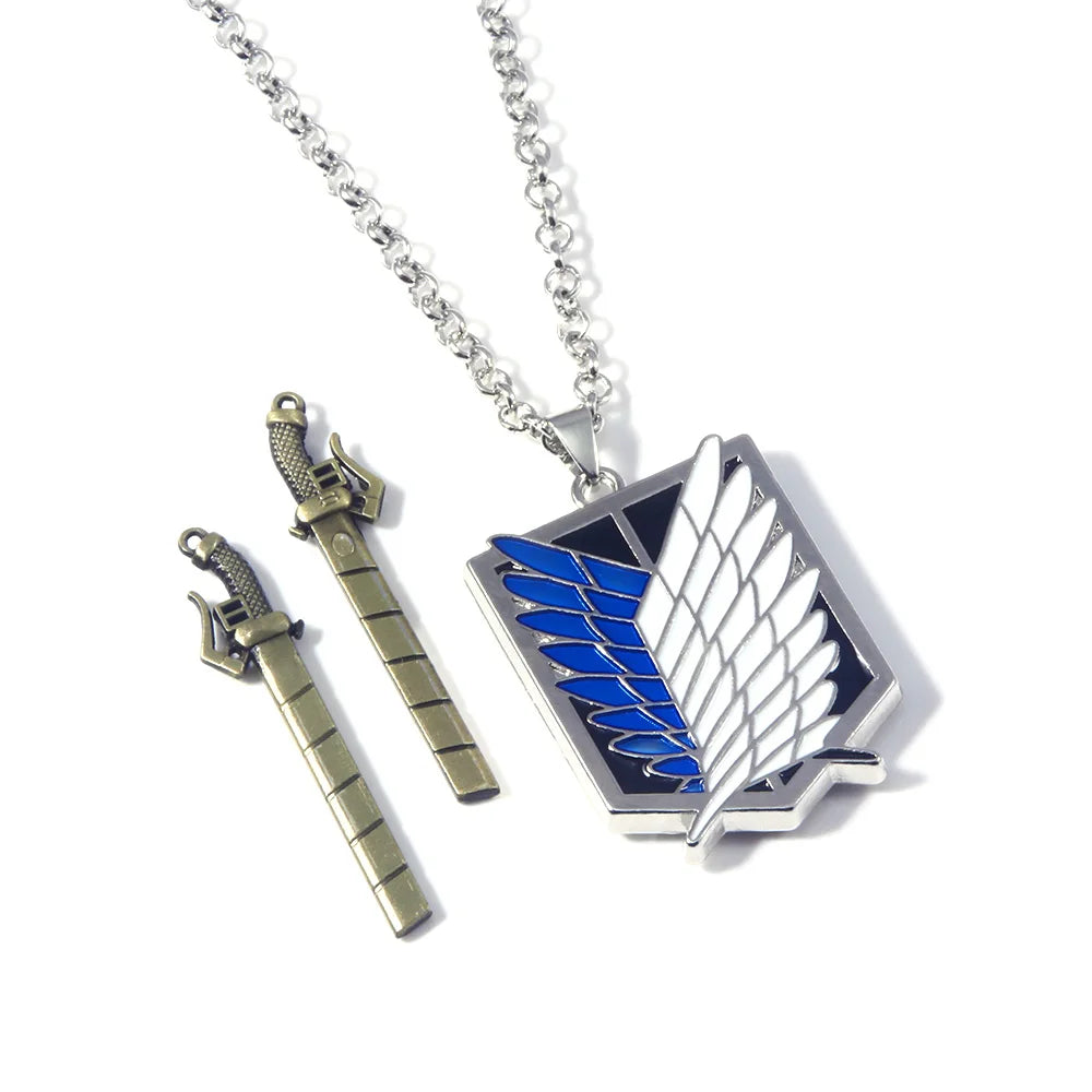 Anime Attack on Titan Necklace Shingeki No Kyojin Wings of Freedom Survey Sword Punk Necklace Pendant for Women Men Jewelry