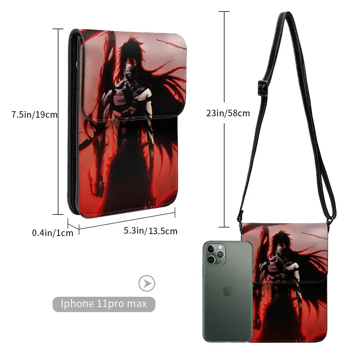 Anime BLEACH Kurosaki Ichigo Crossbody Wallet Cell Phone Bag Shoulder Bag Cell Phone Purse Adjustable Strap