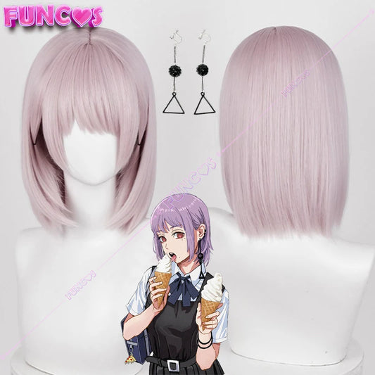 Anime Chainsaw Man Famine Devil Fami Cosplay Wig Ear Clips Pink Short Hair Heat-resistant Fiber Hair Rose Wig Net Free Wig Cap