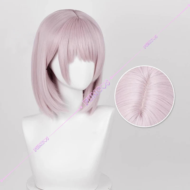 Anime Chainsaw Man Famine Devil Fami Cosplay Wig Ear Clips Pink Short Hair Heat-resistant Fiber Hair Rose Wig Net Free Wig Cap