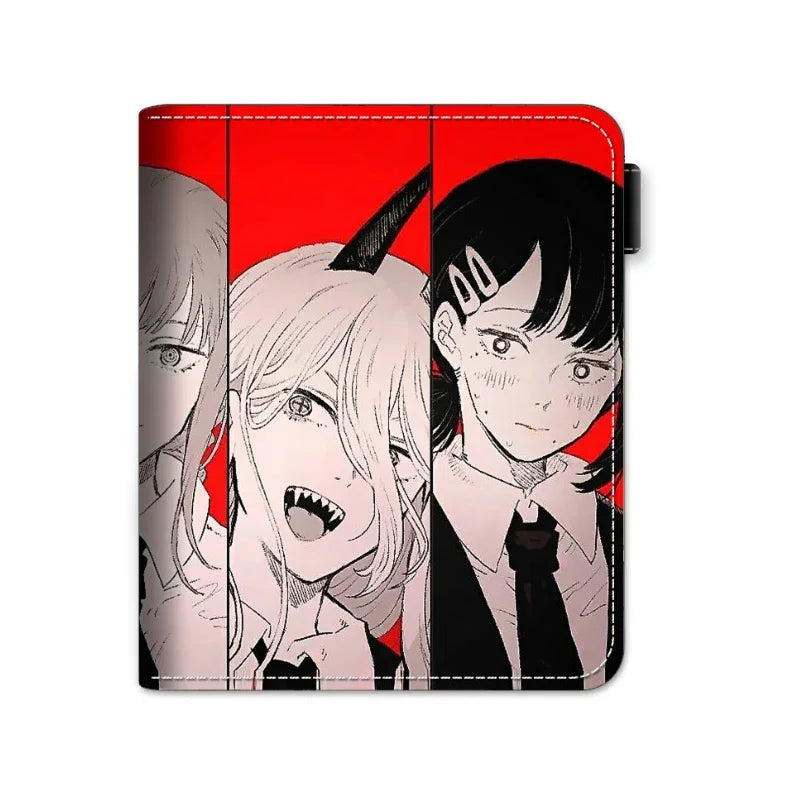 Anime Chainsaw Man Pochita Makima PU Wallet Short Folding Purse with Coin Pocket