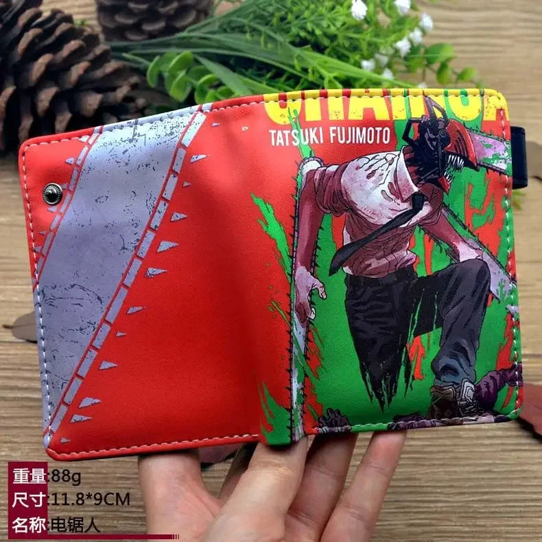 Anime Chainsaw Man Pochita Makima PU Wallet Short Folding Purse with Coin Pocket