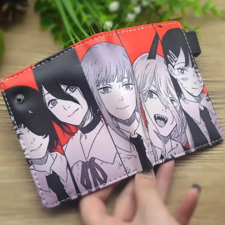 Anime Chainsaw Man Pochita Makima PU Wallet Short Folding Purse with Coin Pocket