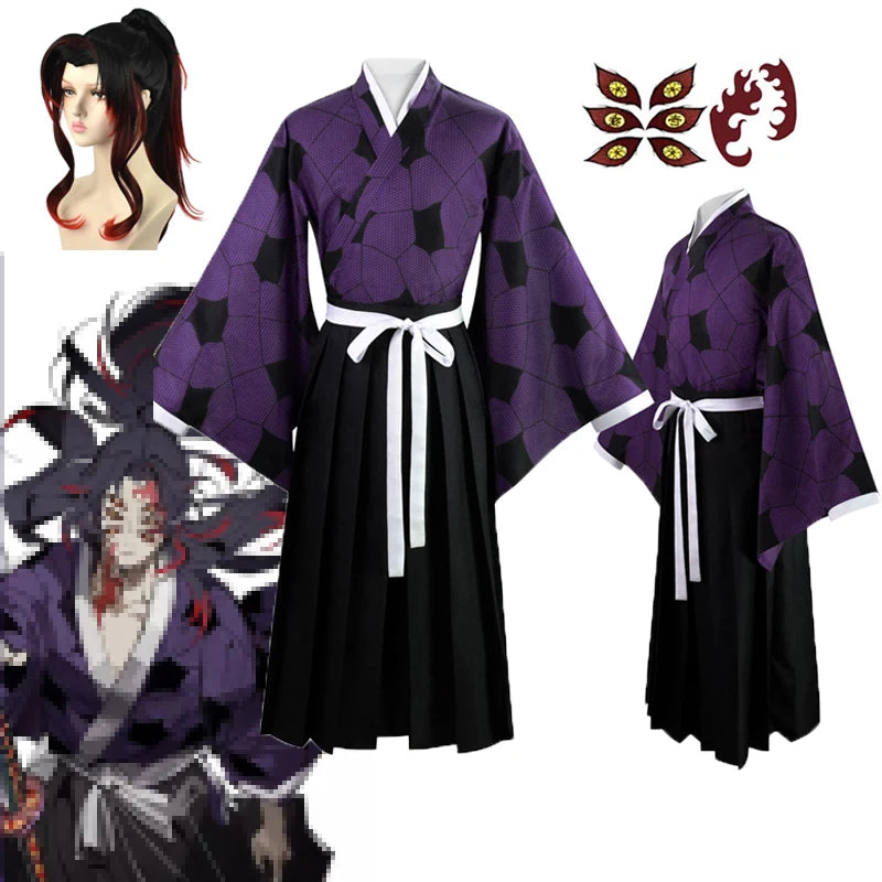 Anime Cosplay Demon Sayer Costumes Men's Cosplay Demon Killer Kimetsu No Yaiba Kokushibo Kimono Haori Uniform