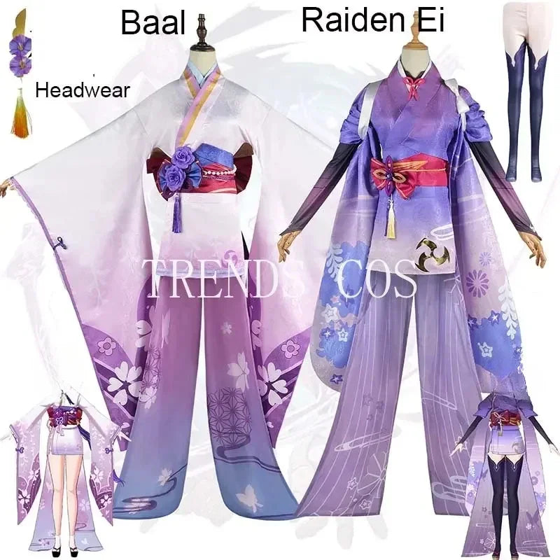 Anime Cosplay Raiden Ei Beelzebul Cosplay Costume Raiden Shogun Kimono Beelzebul Outfits for Comic Con Halloween Party