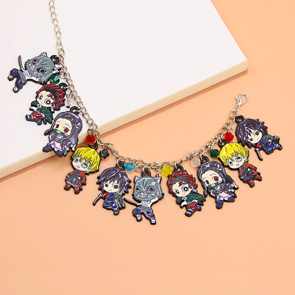 Anime Demon Slayer Kimetsu no Yaiba Bracelet Tanjirou Nezuko Figure Cosplay Metal Bangles For Women Men Cartoon Jewelry Gift