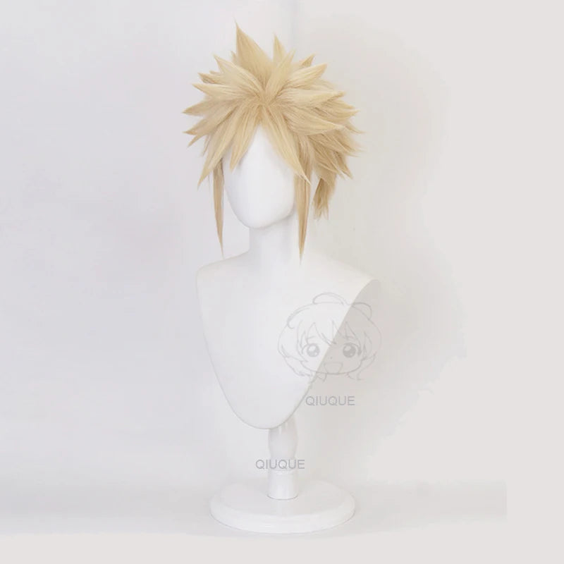 Anime Final Fantasy VII FF7 Cloud Strife Linen Blonde Cosplay Wig Heat Resistant Synthetic Hair Wigs + Wig Cap